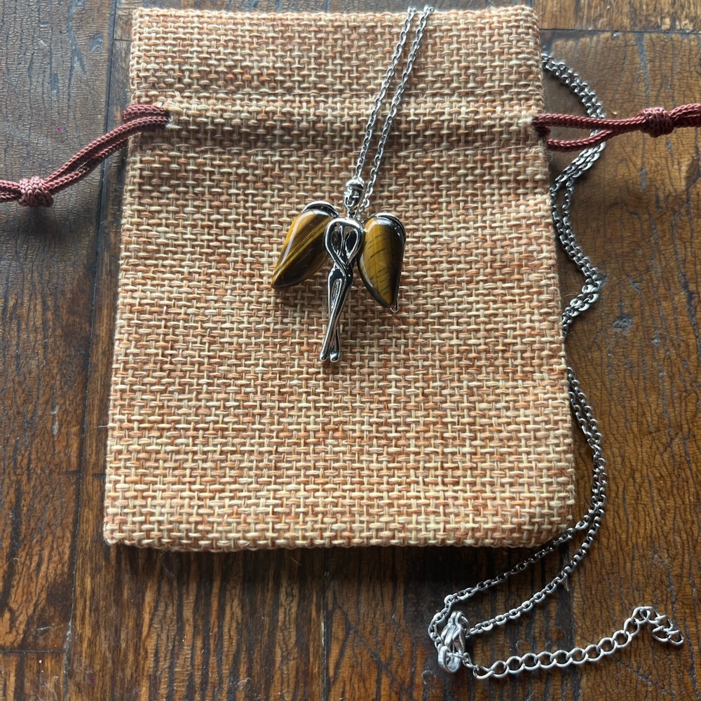 Brand New Tigers Eye Angel Necklace Tigers Eye Pendant Genuine Crystal Necklace